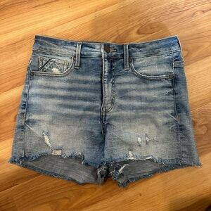 Buckle Black Denim Blue Distressed Women Shorts